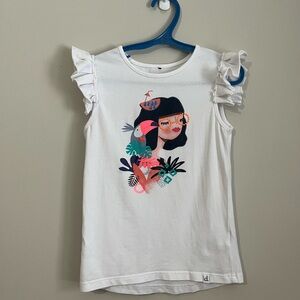 Deux par Deux Girls Graphic Ruffle Sleeve Tee | Organic Cotton | Size 8